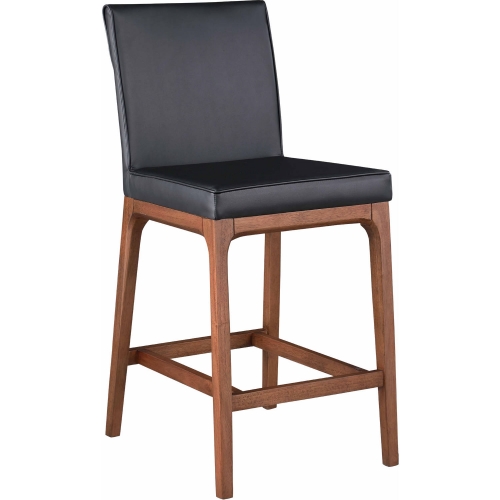 Emma Low Back Counter Stool in Black Leatherette & Walnut Veneer